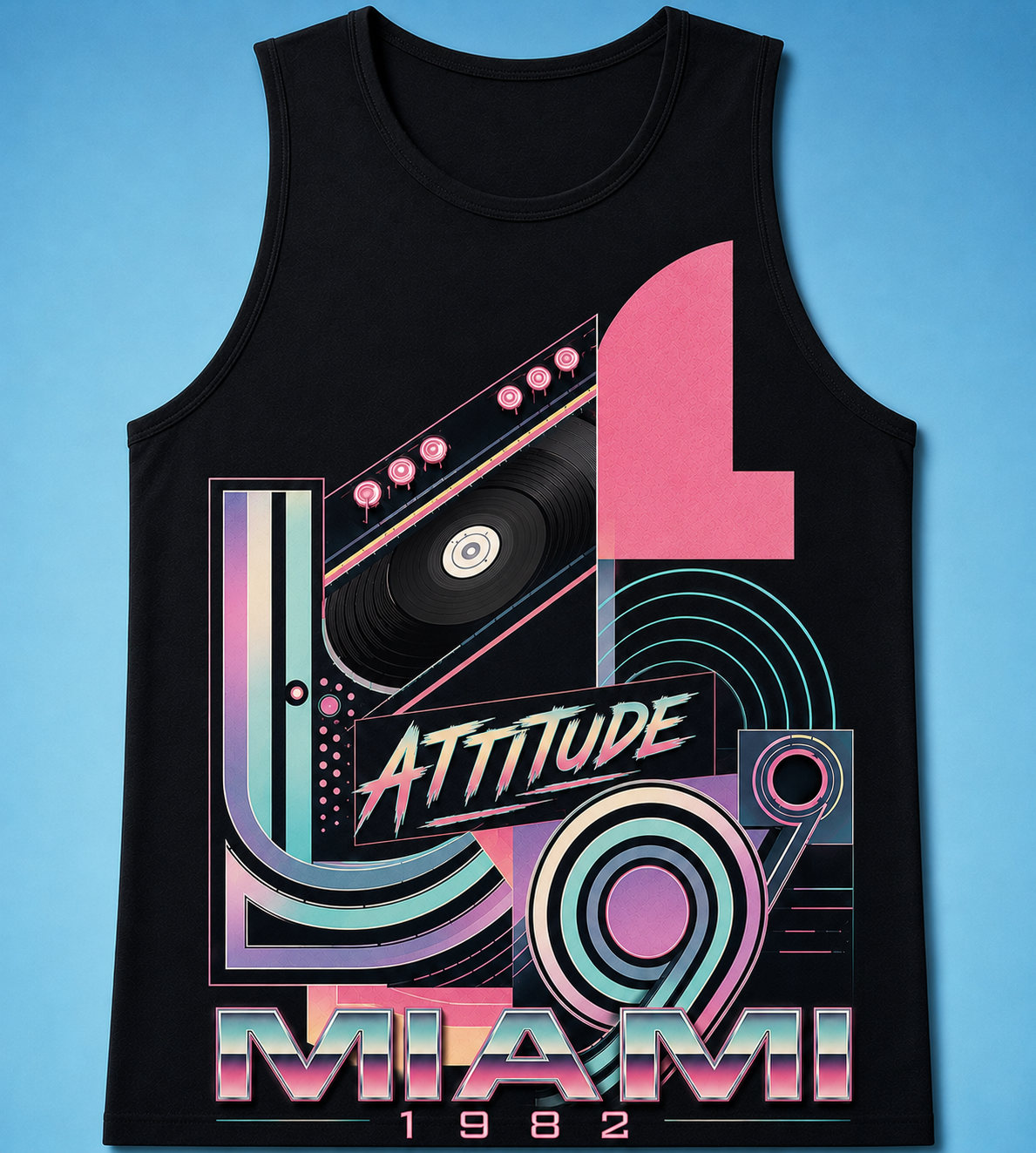 Latitude 9 Miami Attitude Tank in Black Synthwave