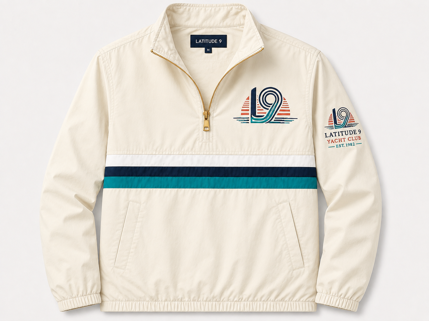 Latitude 9 Yacht Club Quarter-Zip Windbreaker in Cream / Navy / Teal