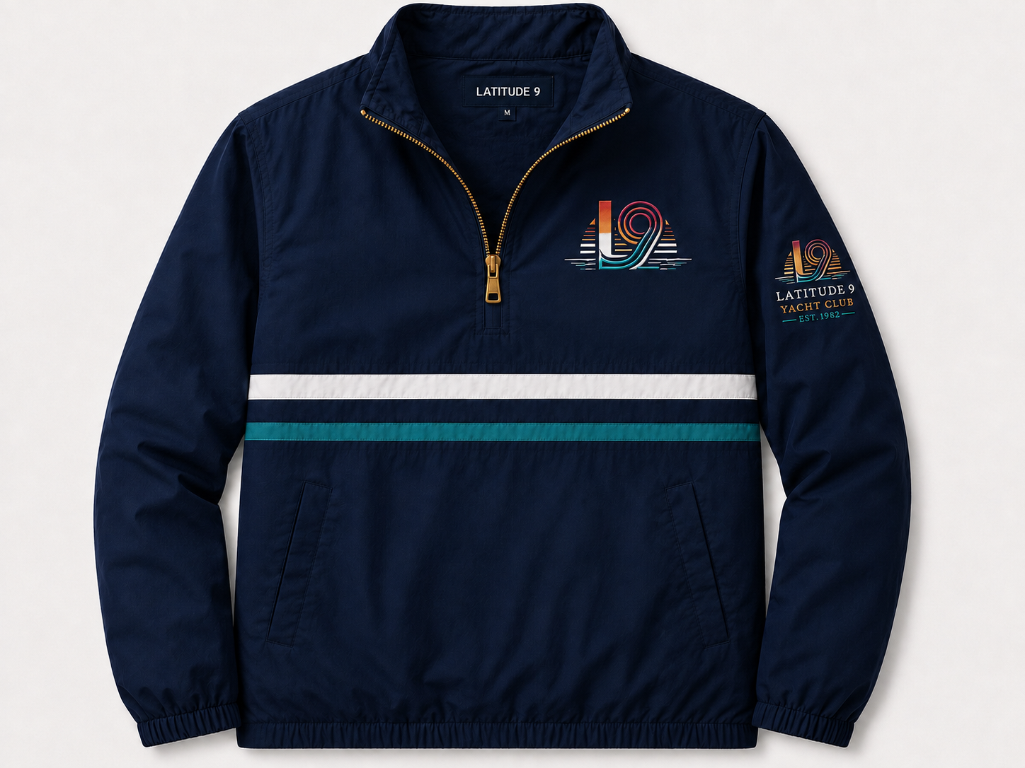 Latitude 9 Yacht Club Quarter-Zip Windbreaker in Deep Navy / Cream / Teal