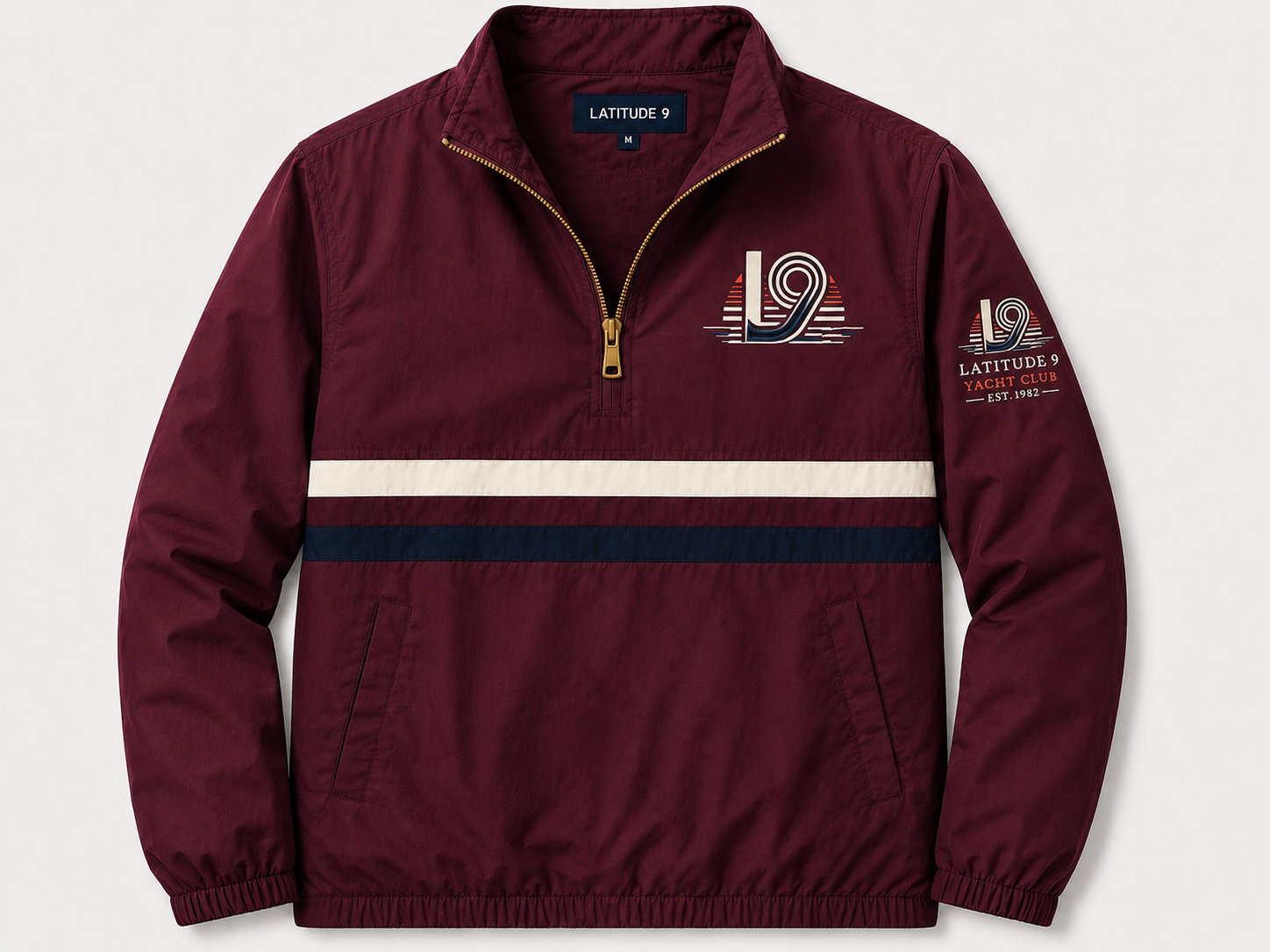 Latitude 9 Yacht Club Quarter-Zip Windbreaker in Oxblood / Cream / Navy